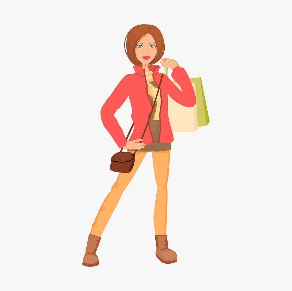 Woman shopping clipart, cartoon character illustration vector. Free public domain CC0 image.