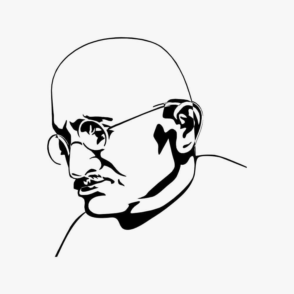 Mahatma Gandhi, independence movement leader portrait illustration. Free public domain CC0 image.