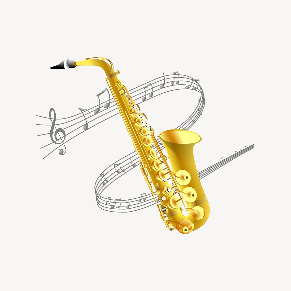 Saxophone clipart, music instrument illustration psd. Free public domain CC0 image.