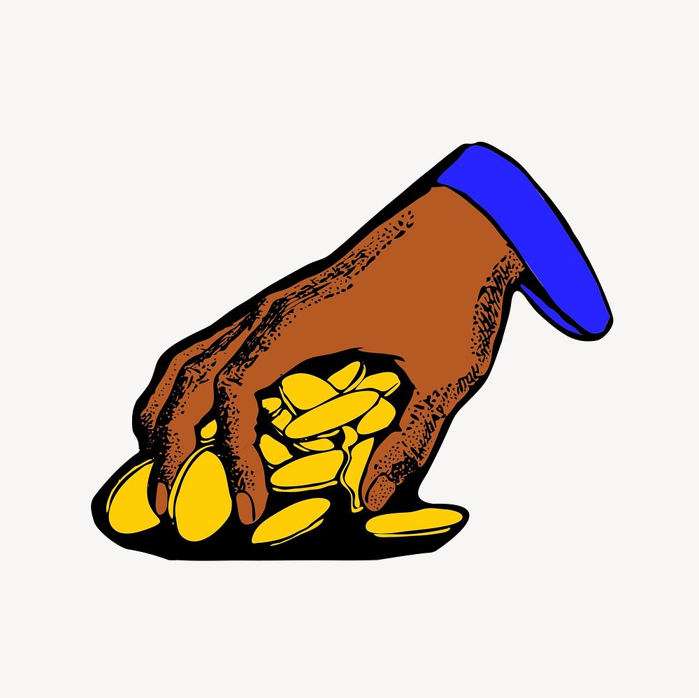 Grabbing coins  clipart, hand gesture illustration vector. Free public domain CC0 image.