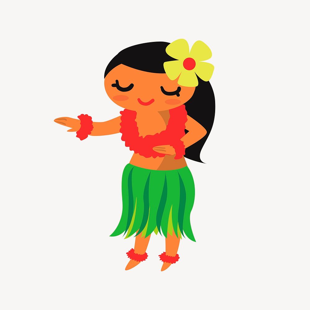 Hawaiian girl clipart, cartoon character illustration vector. Free public domain CC0 image.