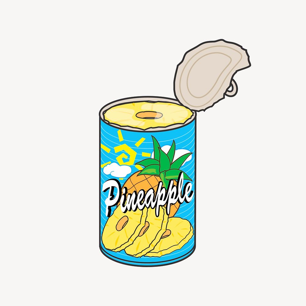 Canned pineapple clipart, food illustration vector. Free public domain CC0 image.