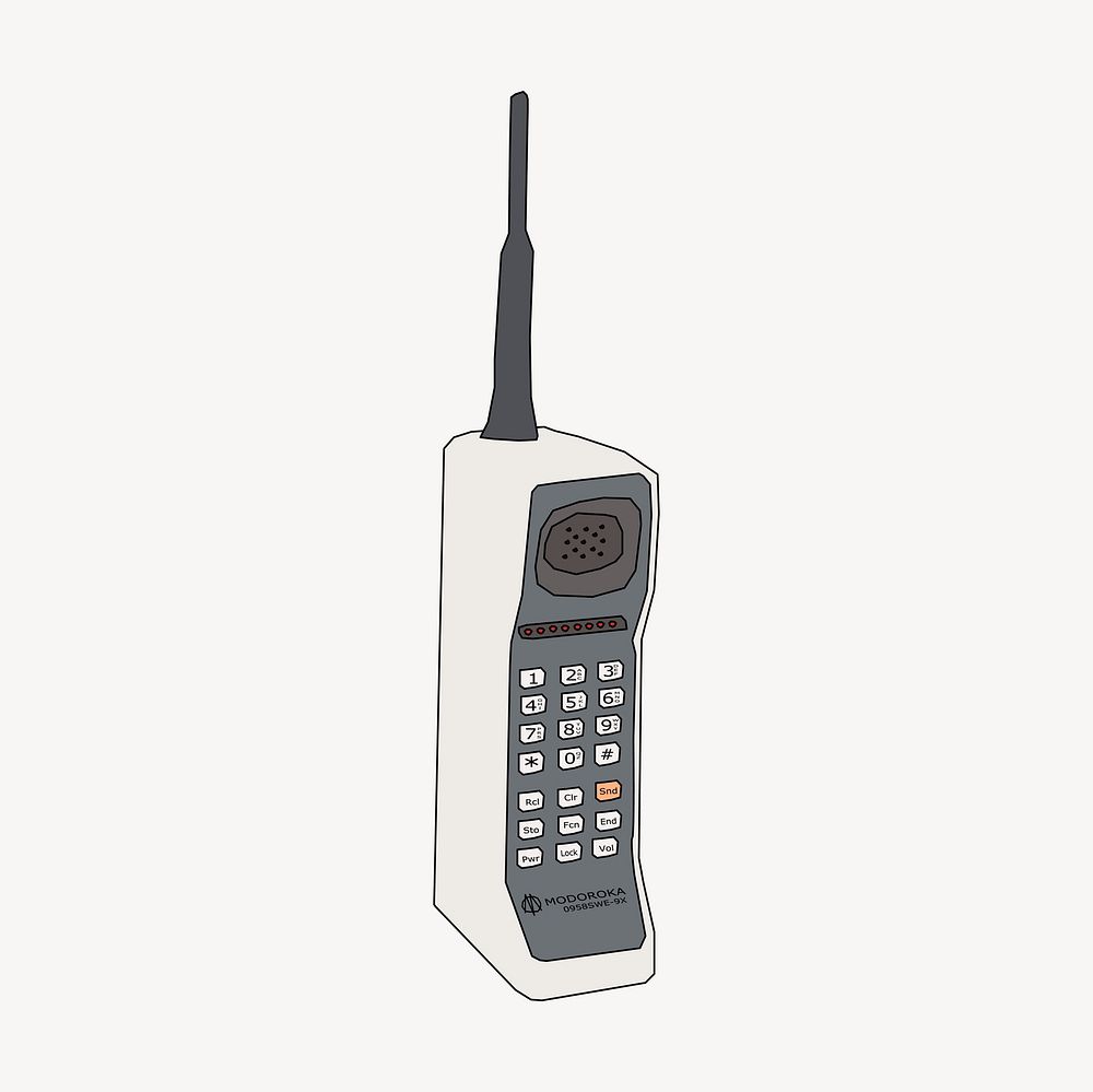 Retro brick cellphone clipart, retro device illustration vector. Free public domain CC0 image.