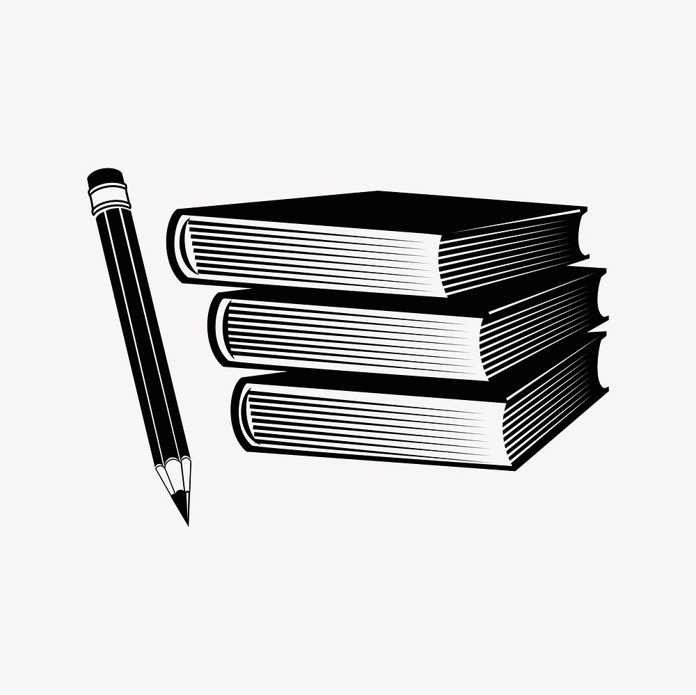 Books and pencil clipart, stationery illustration vector. Free public domain CC0 image.