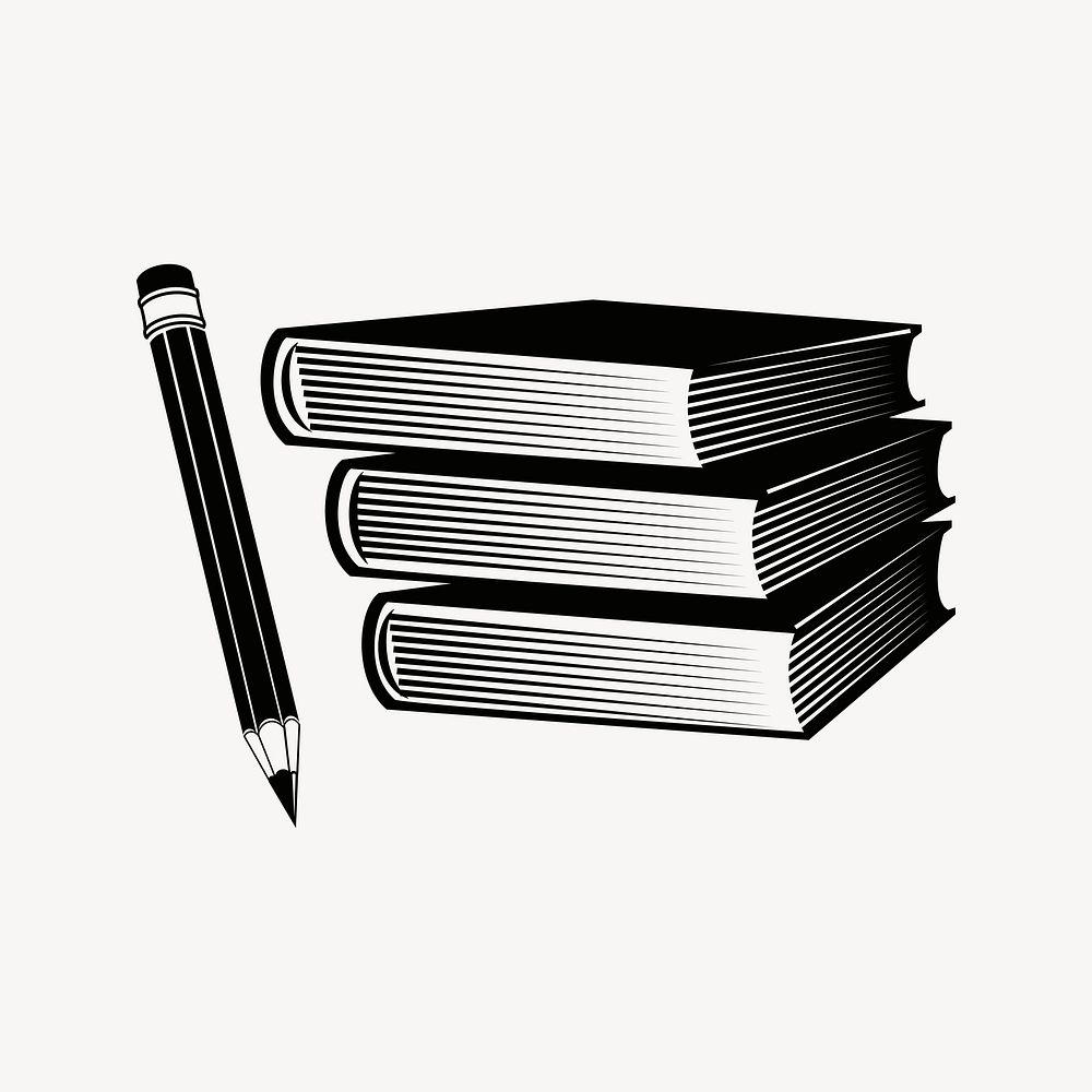 Books and pencil, stationery illustration. Free public domain CC0 image.