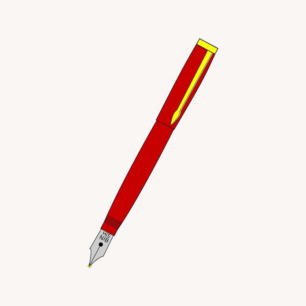Red fountain pen clipart, stationery illustration vector. Free public domain CC0 image.