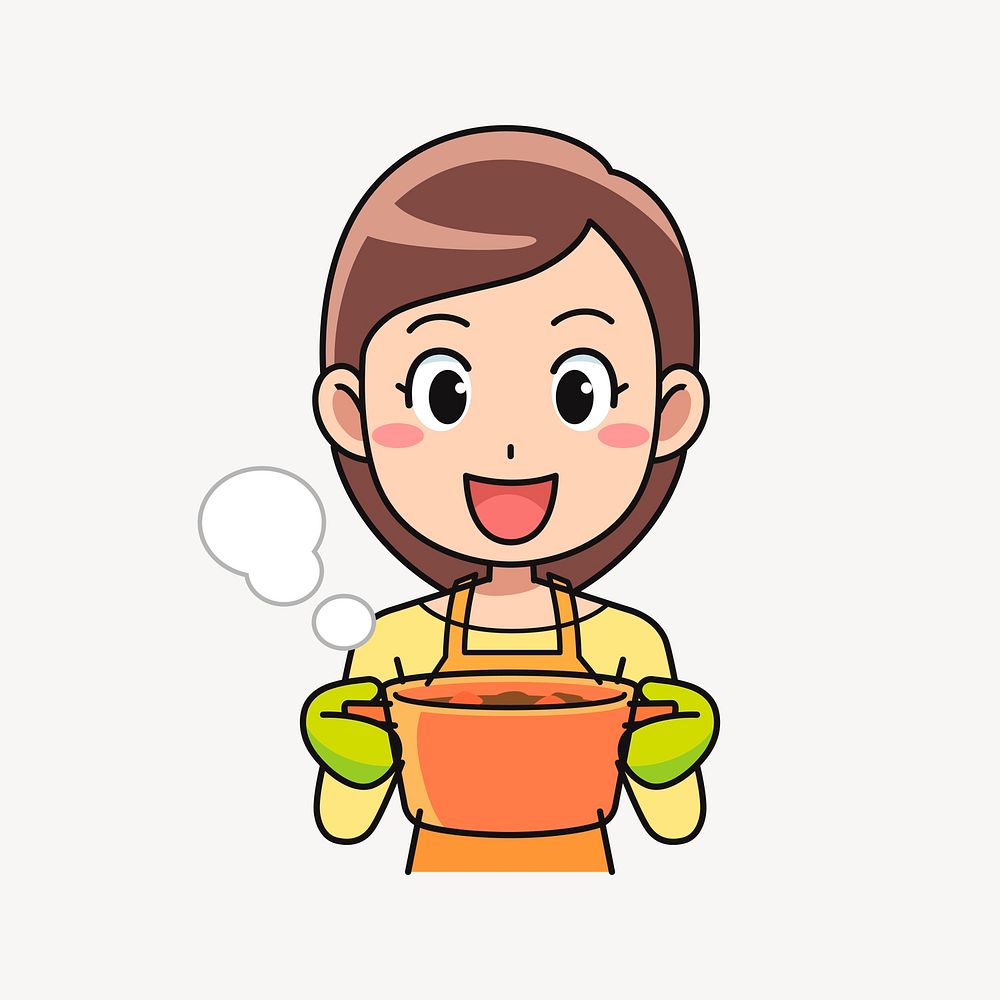 Girl cooking clipart, cartoon character illustration vector. Free public domain CC0 image.