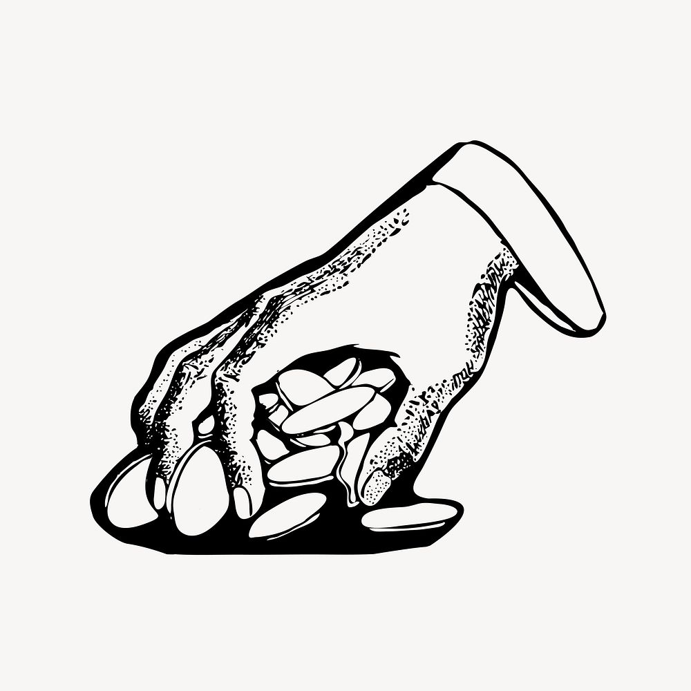 Grabbing coins, hand gesture illustration. Free public domain CC0 image.