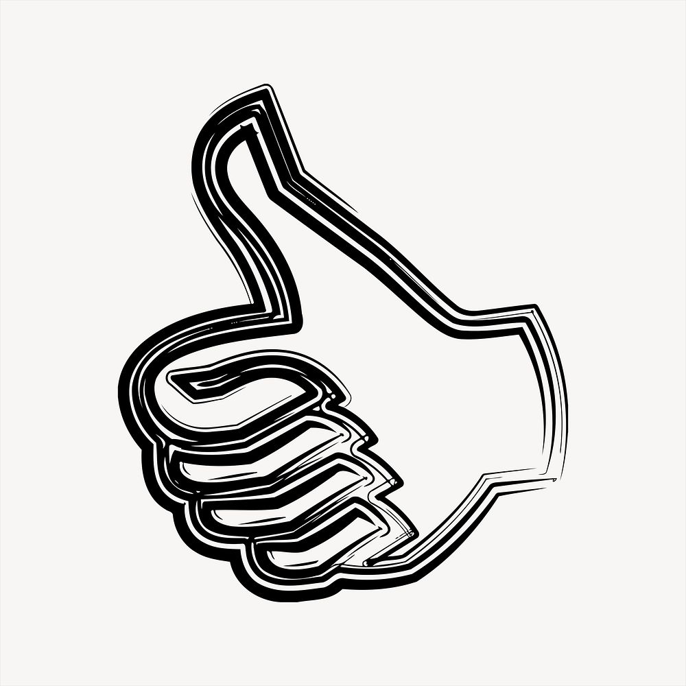 Thumbs up collage element, black and white illustration vector. Free public domain CC0 image.