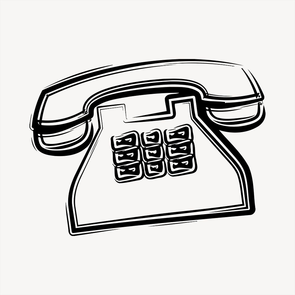 Telephone icon collage element, black and white illustration vector. Free public domain CC0 image.