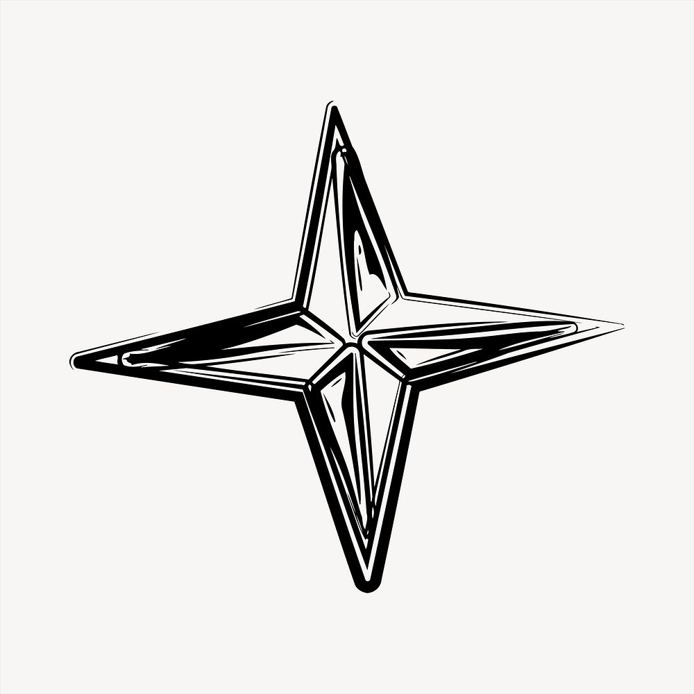 Star icon collage element, black and white illustration vector. Free public domain CC0 image.