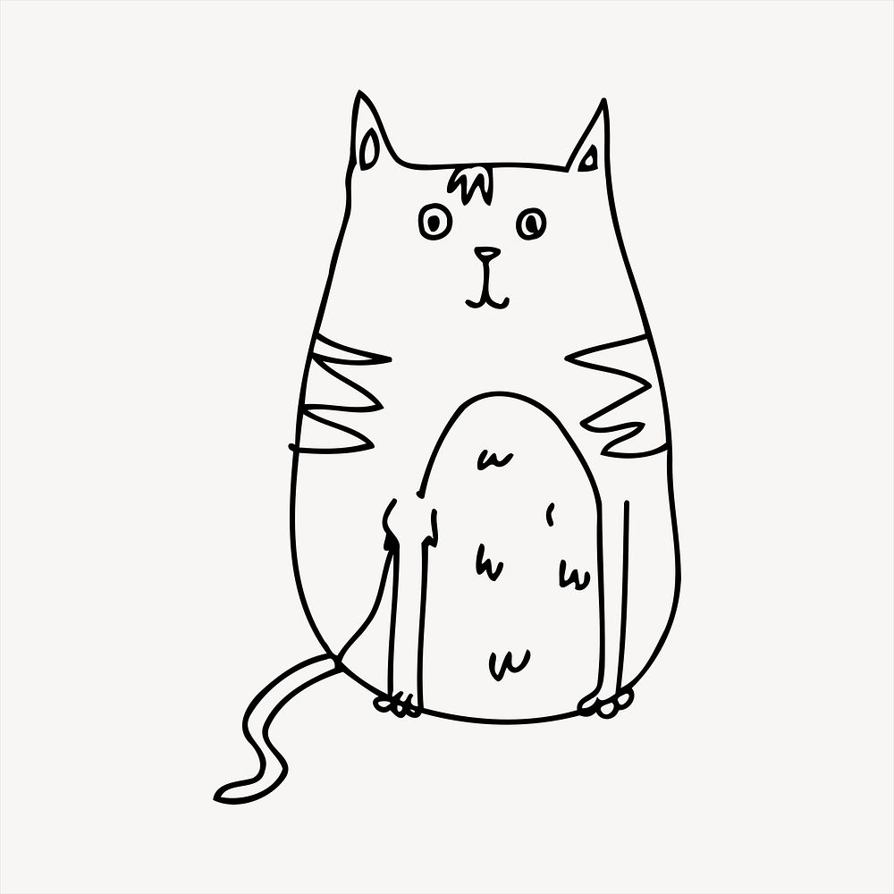 Cat cartoon collage element, black and white illustration vector. 