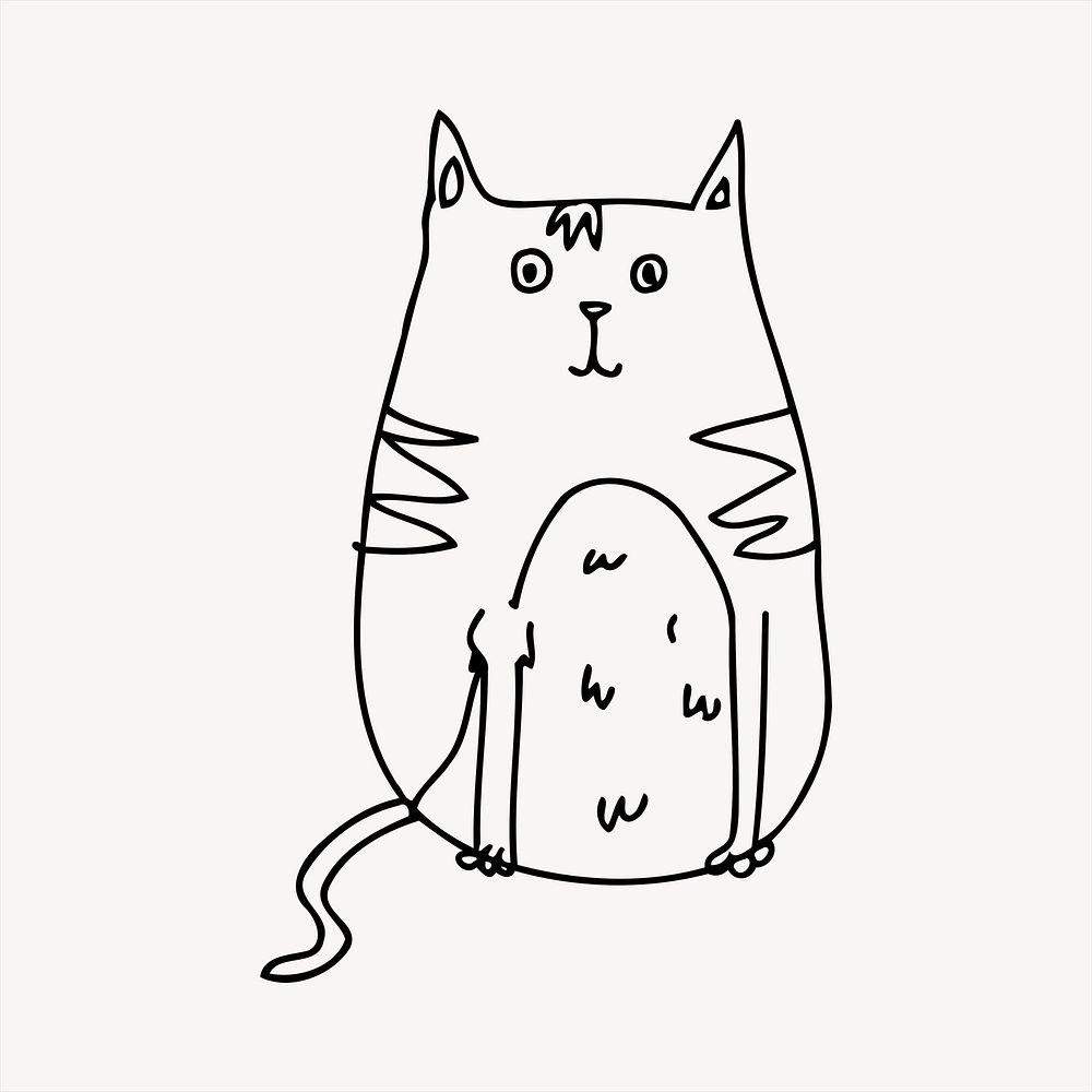 Cat cartoon  clipart, black and white illustration psd. Free public domain CC0 image.