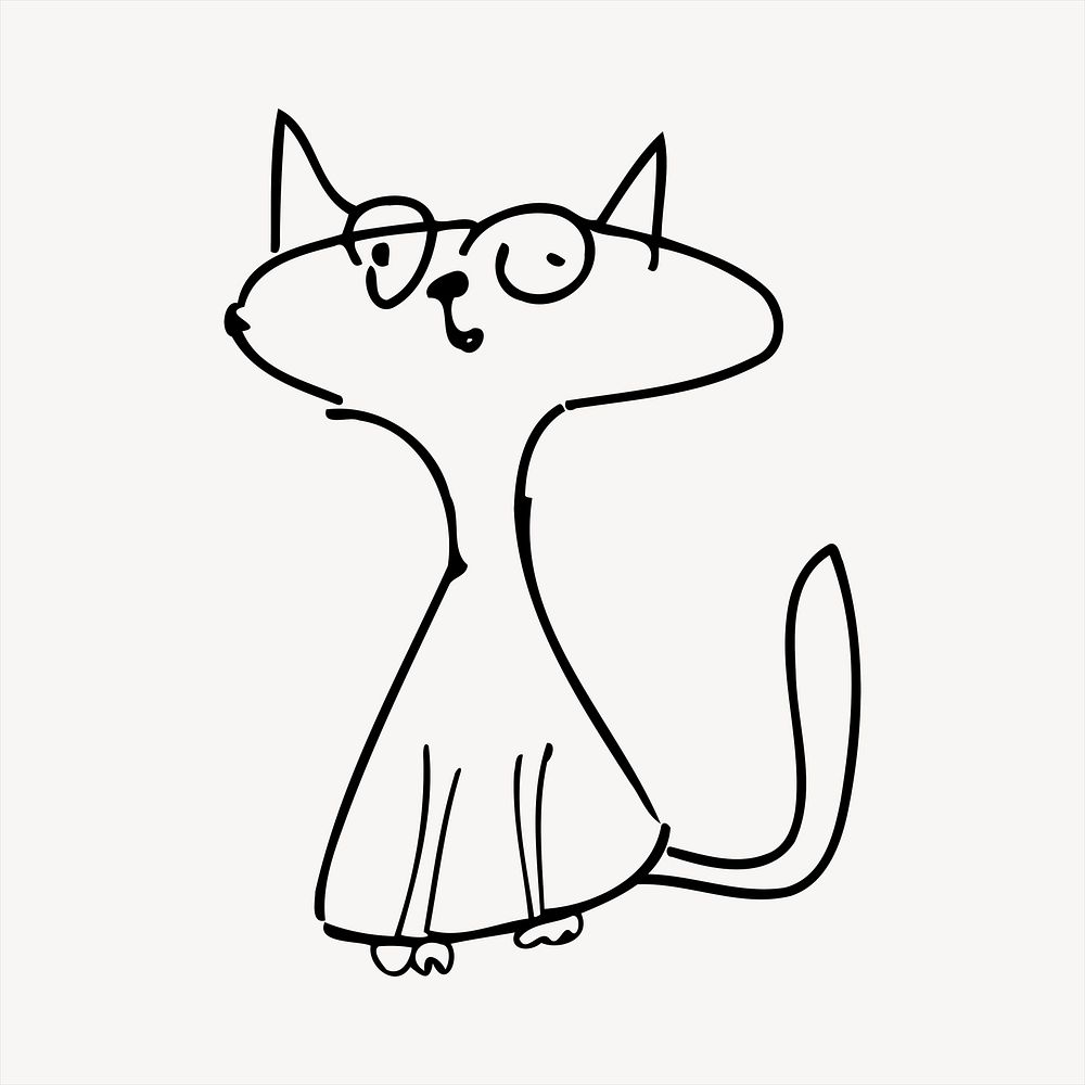 Cat line art collage element, black and white illustration vector. Free public domain CC0 image.
