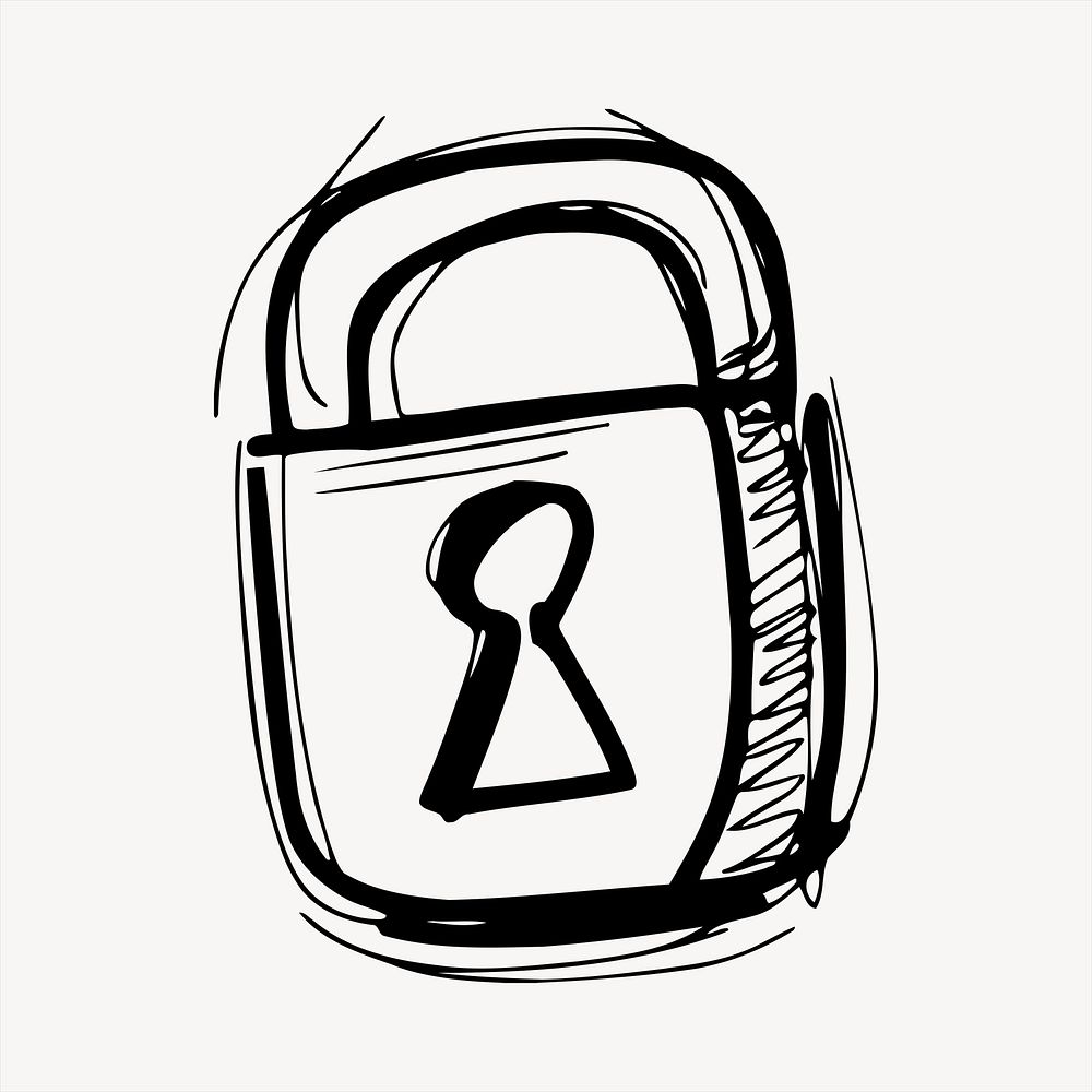 Lock collage element, black and white illustration vector. Free public domain CC0 image.