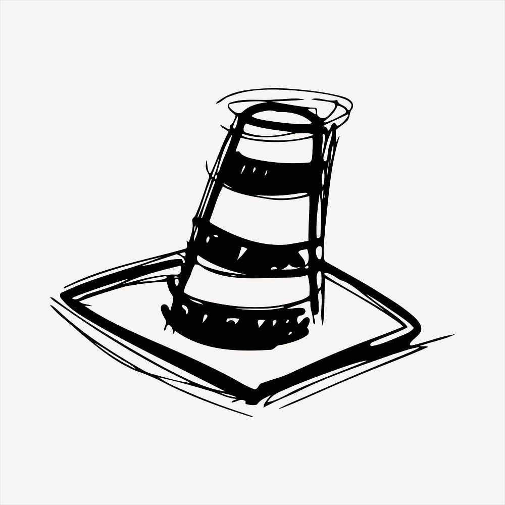 Traffic cone clipart, black and white illustration psd. Free public domain CC0 image.