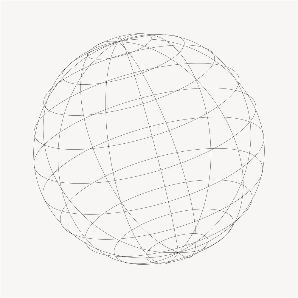 Globe grid collage element, black and white illustration vector. Free public domain CC0 image.