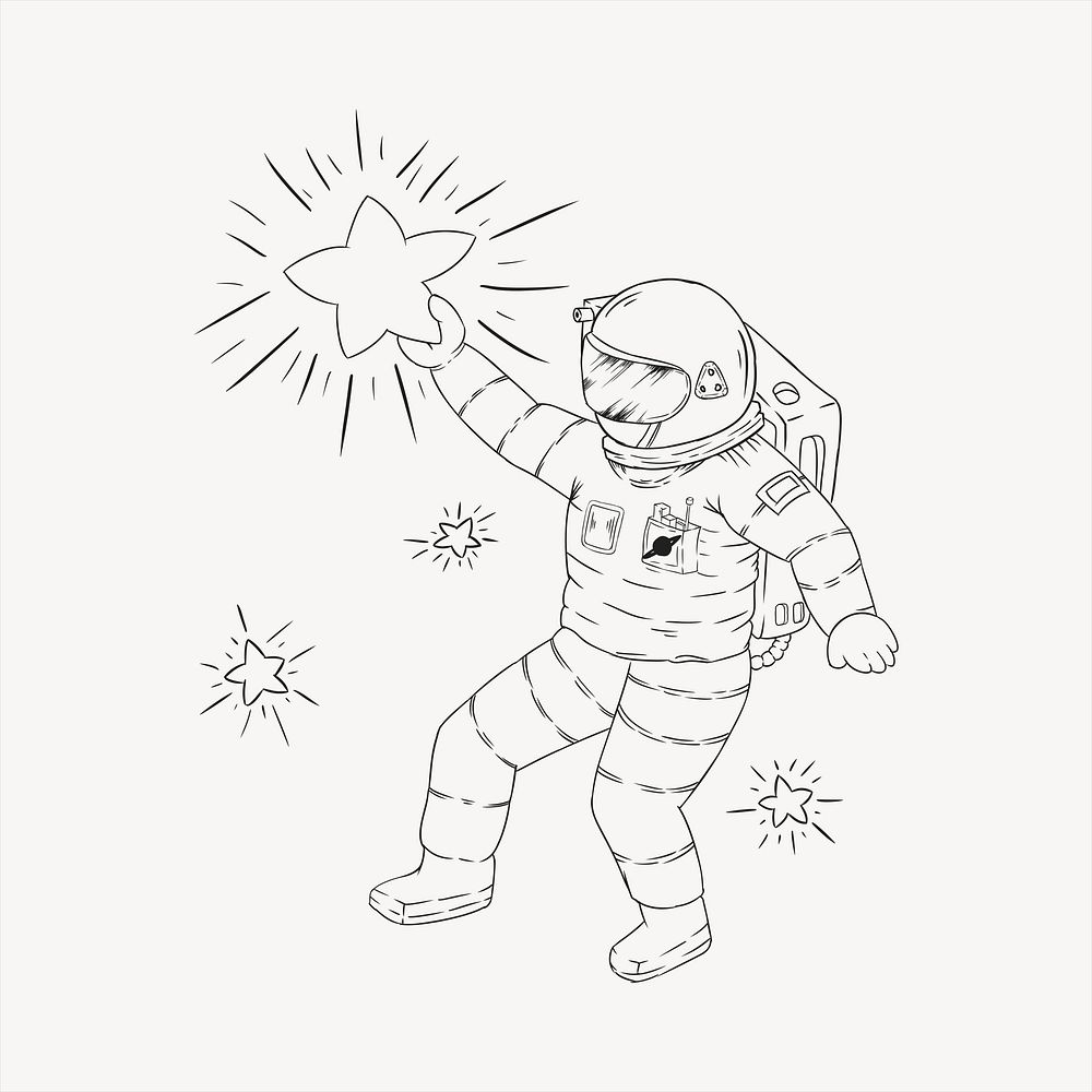 Astronaut collage element, black and white illustration vector. Free public domain CC0 image.