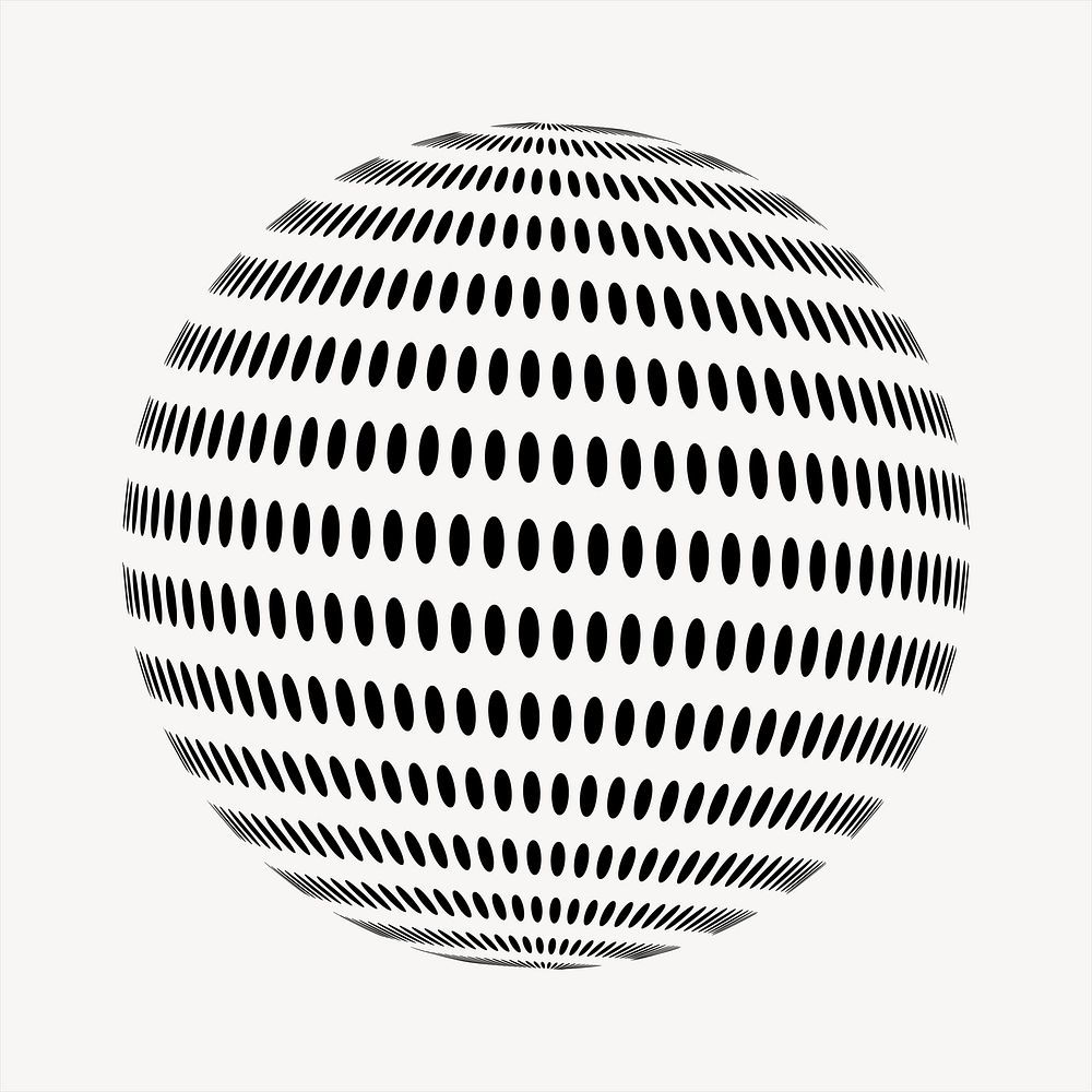 Abstract sphere clipart, black and white illustration psd. Free public domain CC0 image.