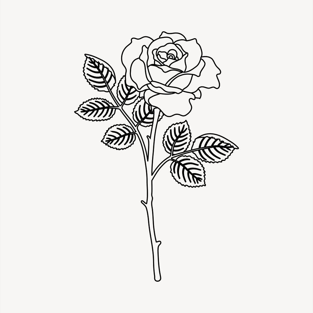 Rose clipart, black and white illustration psd. Free public domain CC0 image.