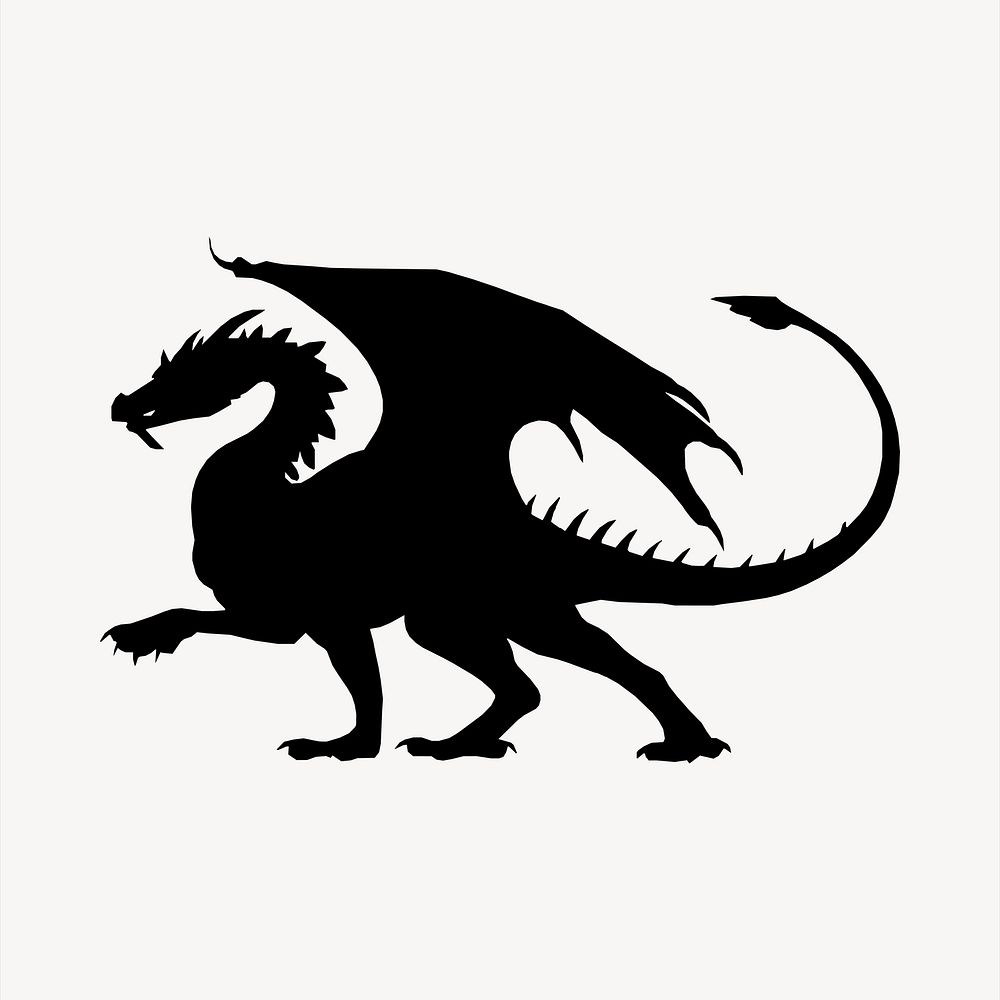 Mythical dragon silhouette illustration. Free public domain CC0 image.