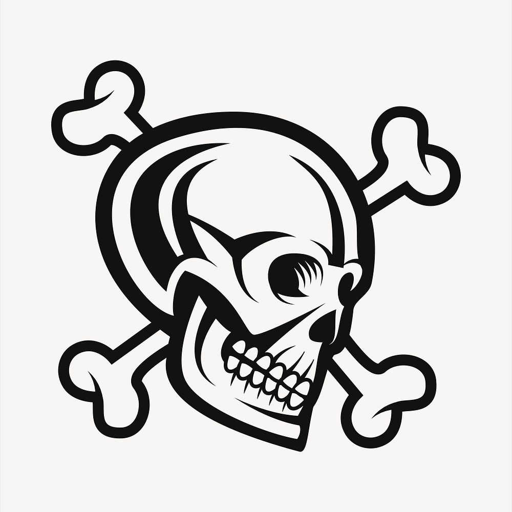 Crossbones skull clipart, black and white illustration psd. Free public domain CC0 image.