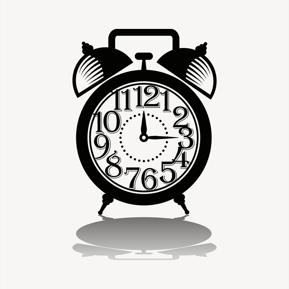 Alarm clock collage element, black and white illustration vector. Free public domain CC0 image.
