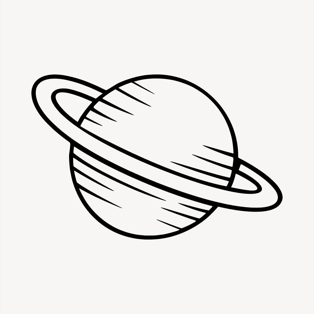 Saturn clipart, black and white illustration psd. Free public domain CC0 image.