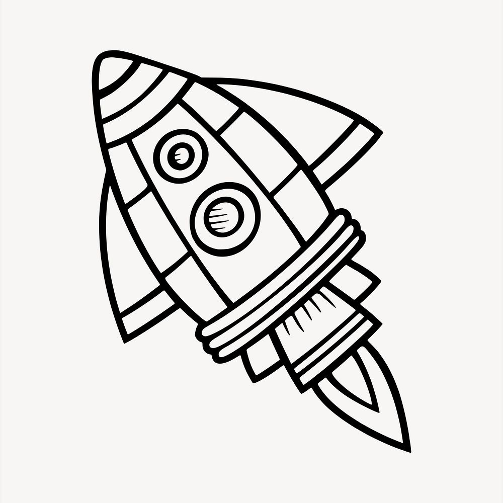 Rocket collage element, black and white illustration vector. Free public domain CC0 image.