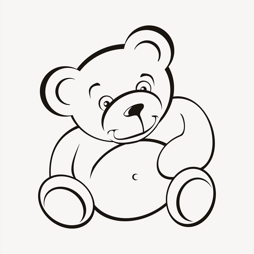 Teddy bear collage element, black and white illustration vector. Free public domain CC0 image.
