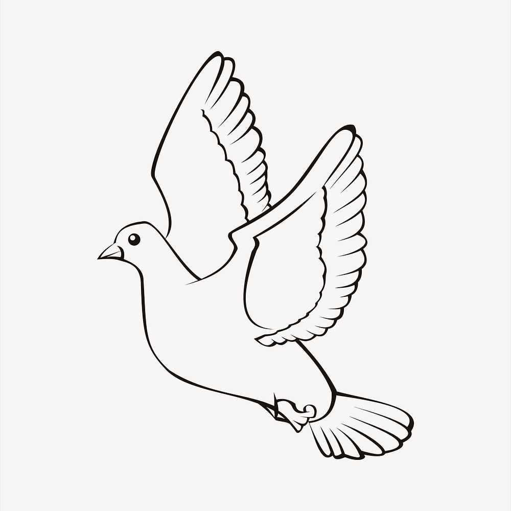 Dove bird clipart, black and white illustration psd. Free public domain CC0 image.