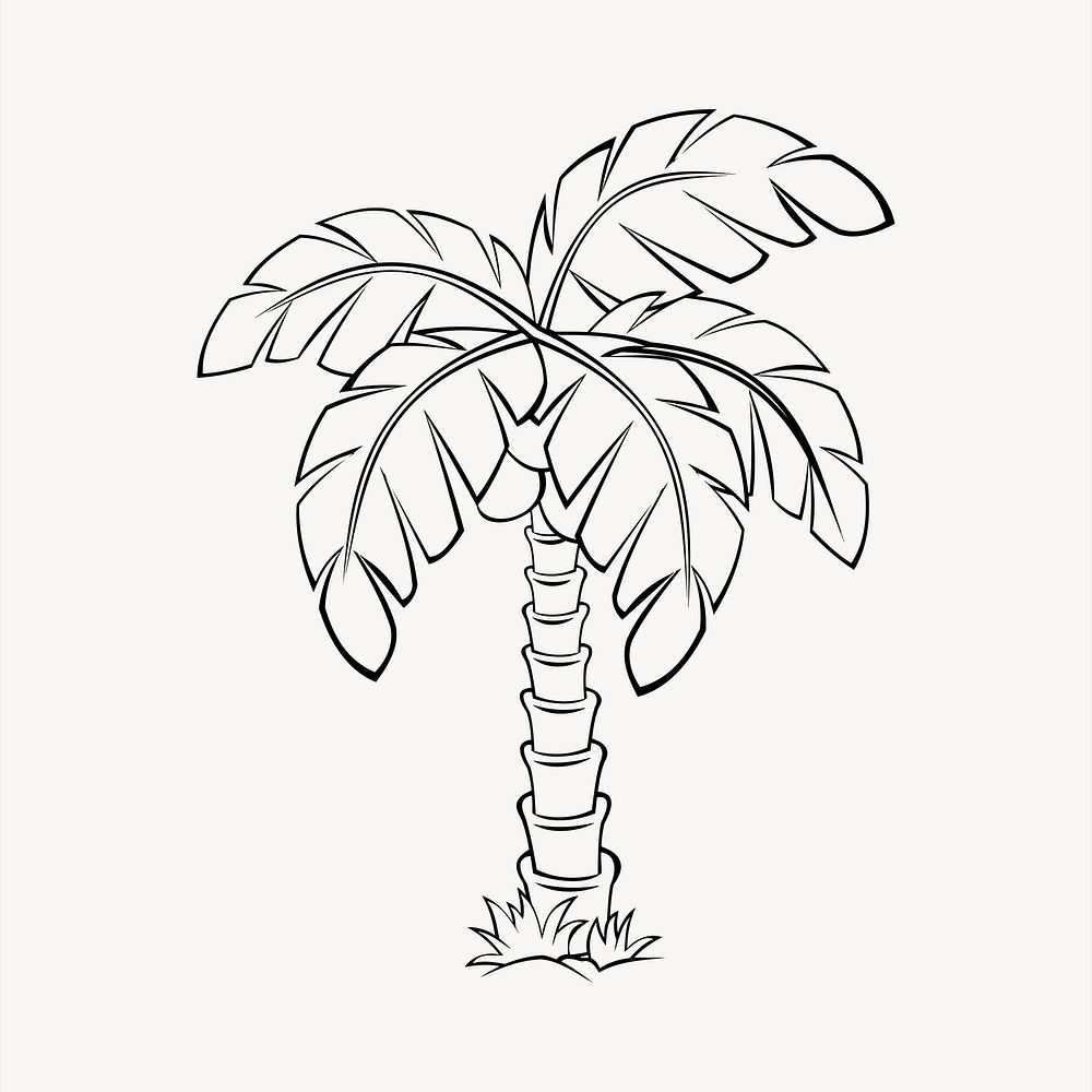 Palm tree collage element, black and white illustration vector. Free public domain CC0 image.