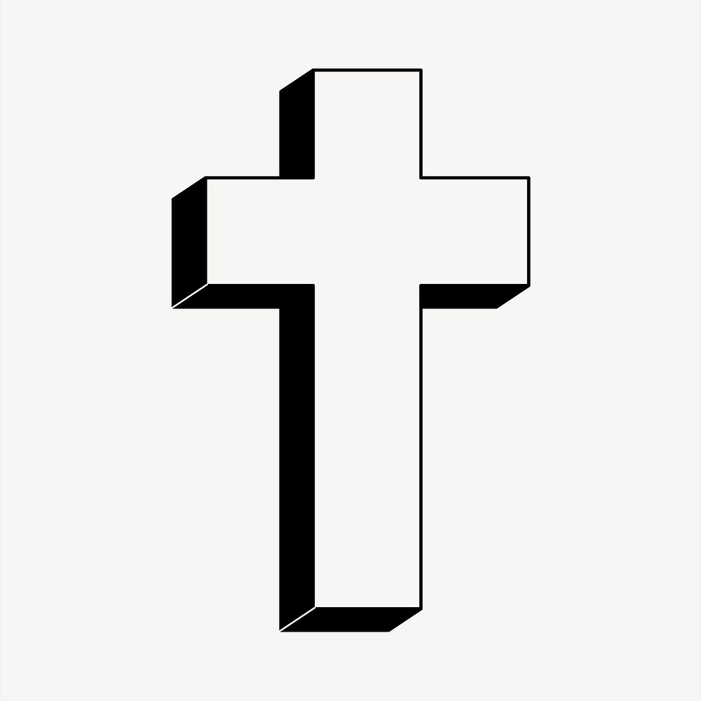 Christian cross collage element, black and white illustration vector. Free public domain CC0 image.