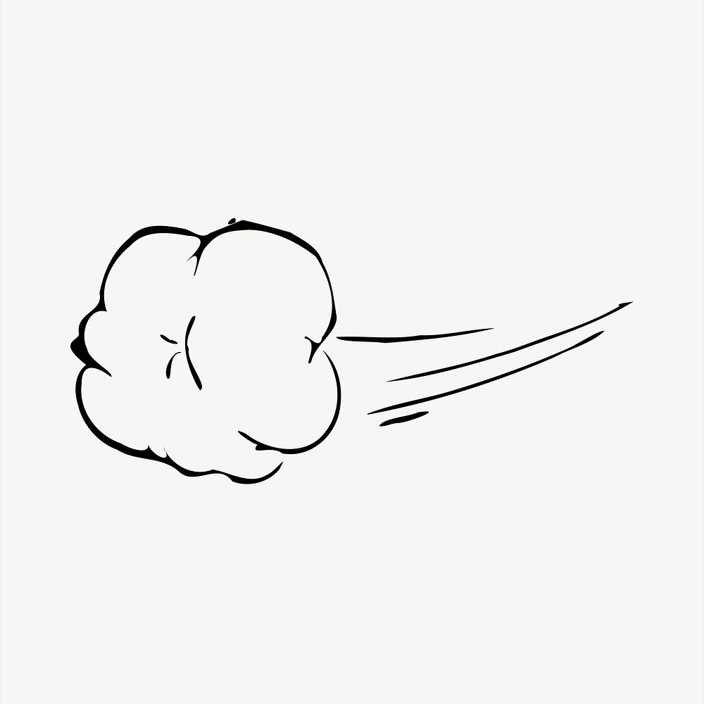Comic speed cloud collage element, black and white illustration vector. Free public domain CC0 image.