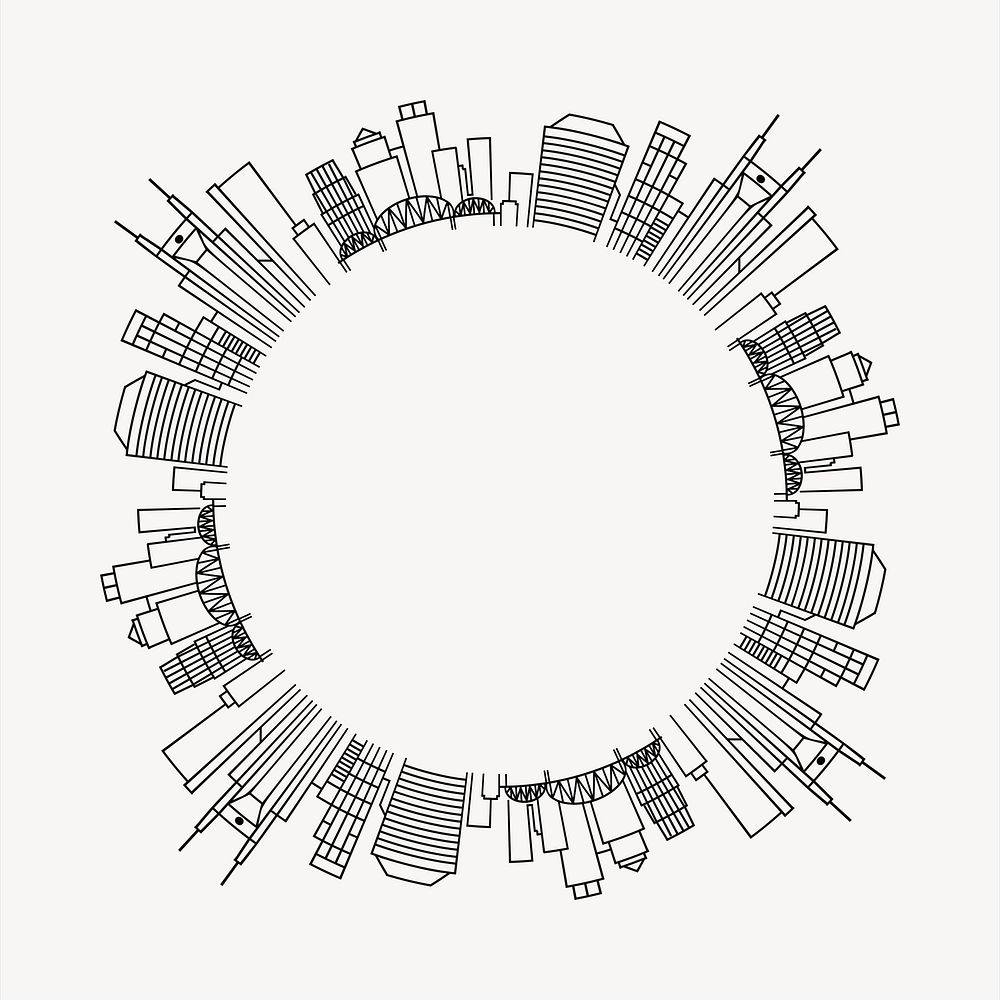 City round frame collage element, black and white illustration vector. Free public domain CC0 image.