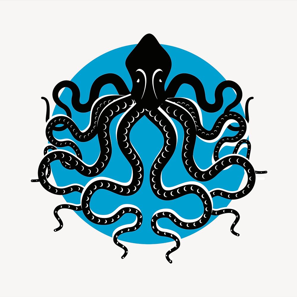 Octopus collage element, animal illustration vector. 