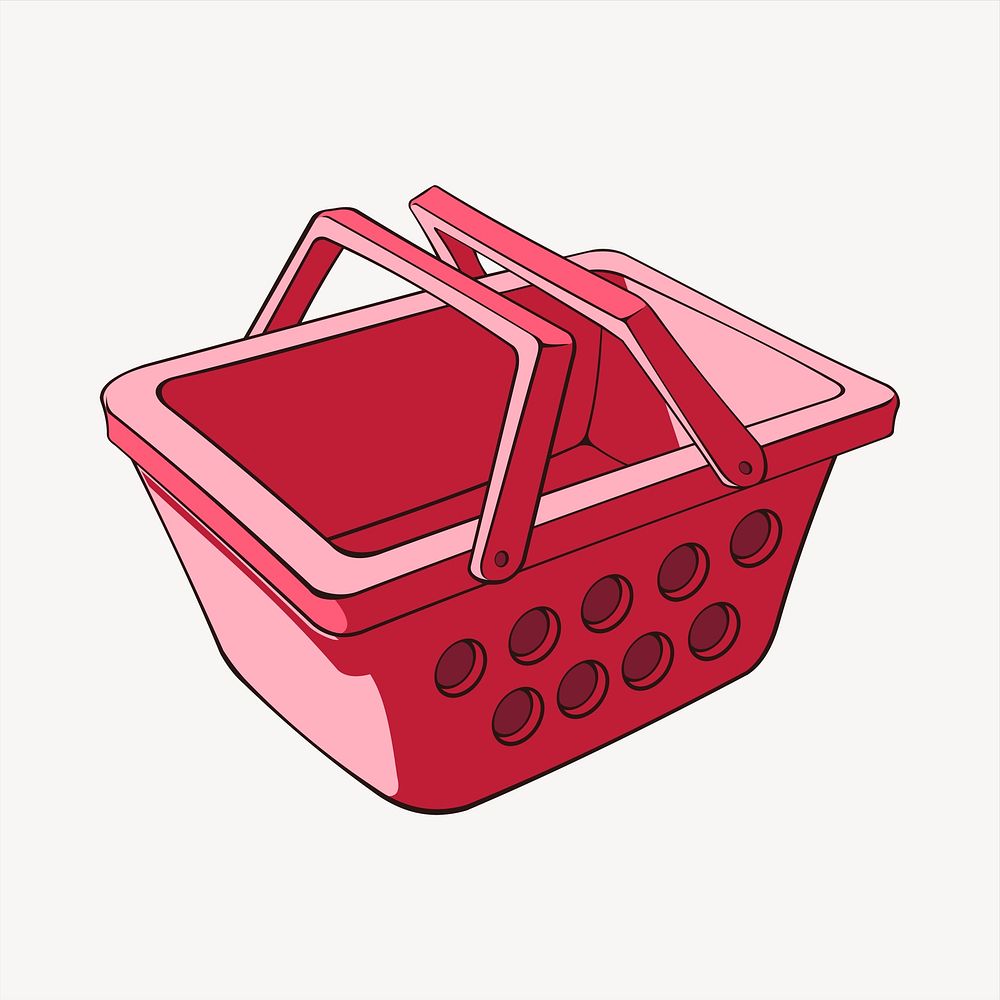 Red basket collage element, cute illustration vector. Free public domain CC0 image.