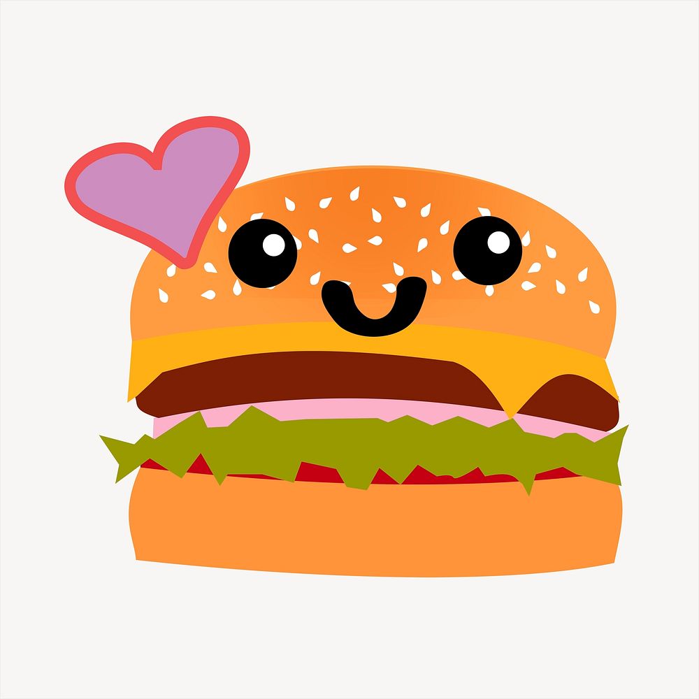 Cartoon hamburger  clipart, cute illustration psd. Free public domain CC0 image.