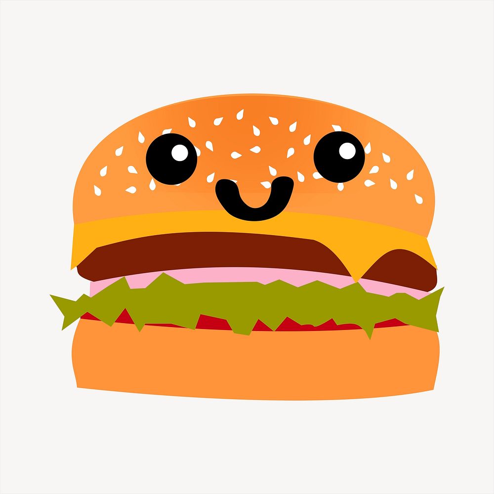 Cartoon hamburger  clipart, cute illustration. Free public domain CC0 image.
