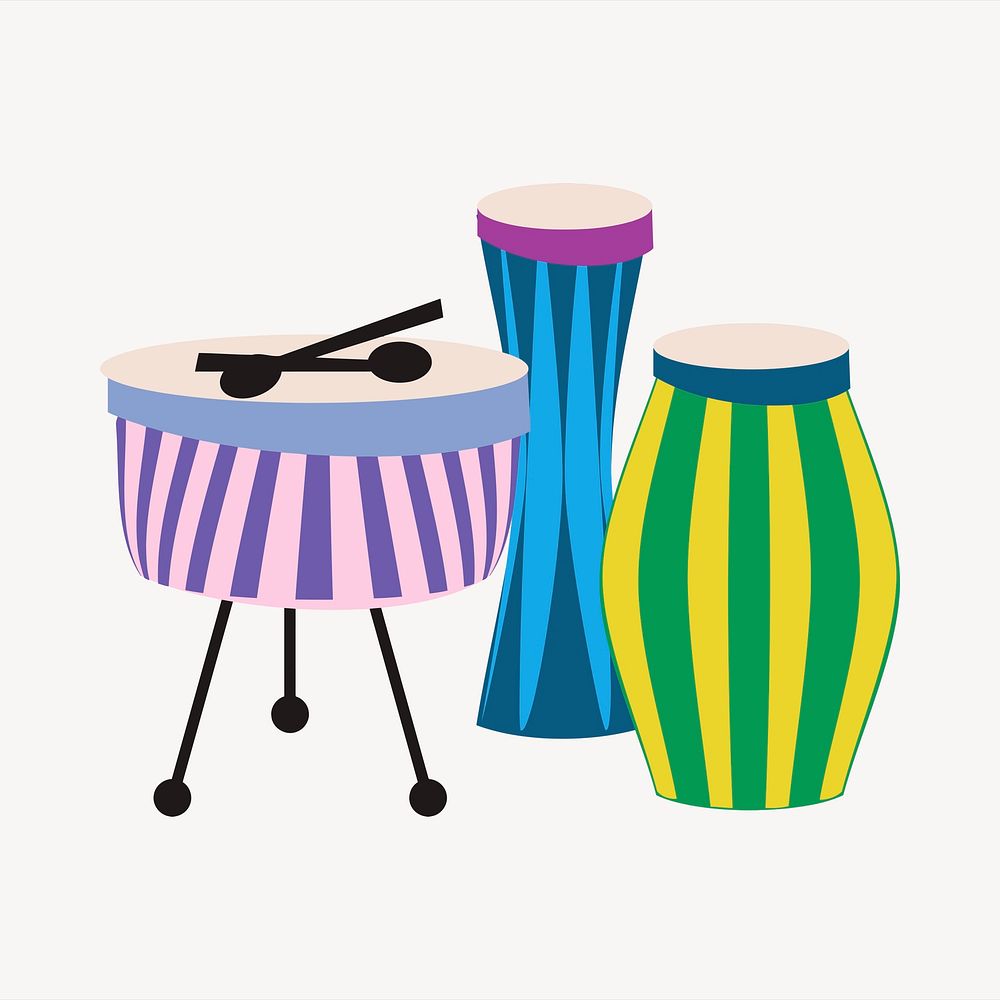 Drums, musical instrument collage element, cute illustration vector. Free public domain CC0 image.