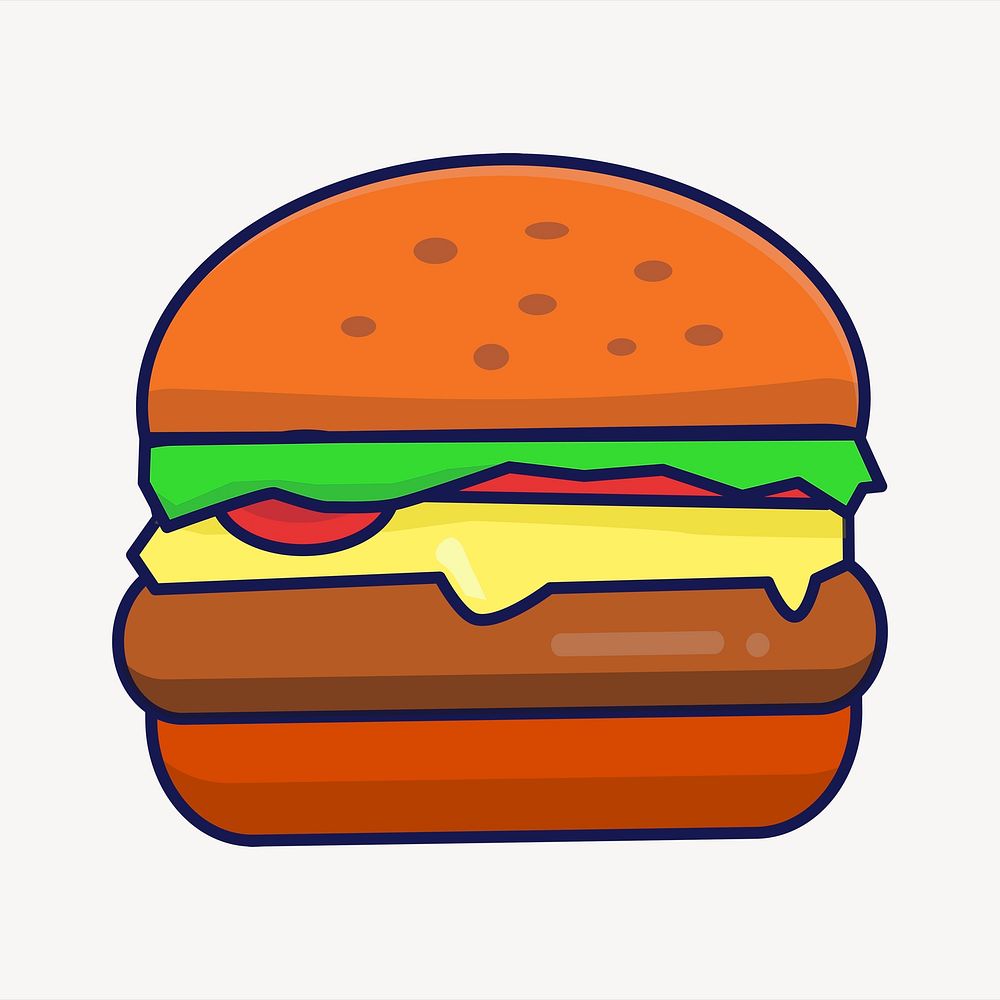 Burger clipart, cute illustration psd. Free public domain CC0 image.