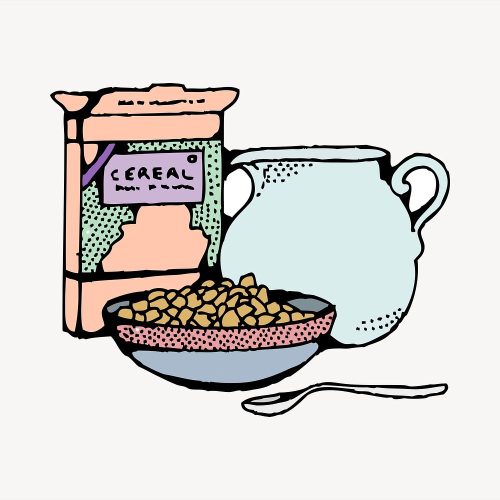 Cereal  clipart, cute illustration. Free public domain CC0 image.