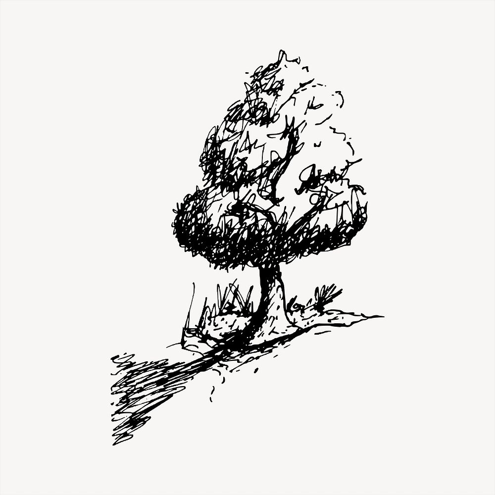 Tree collage element, black and white illustration vector. 