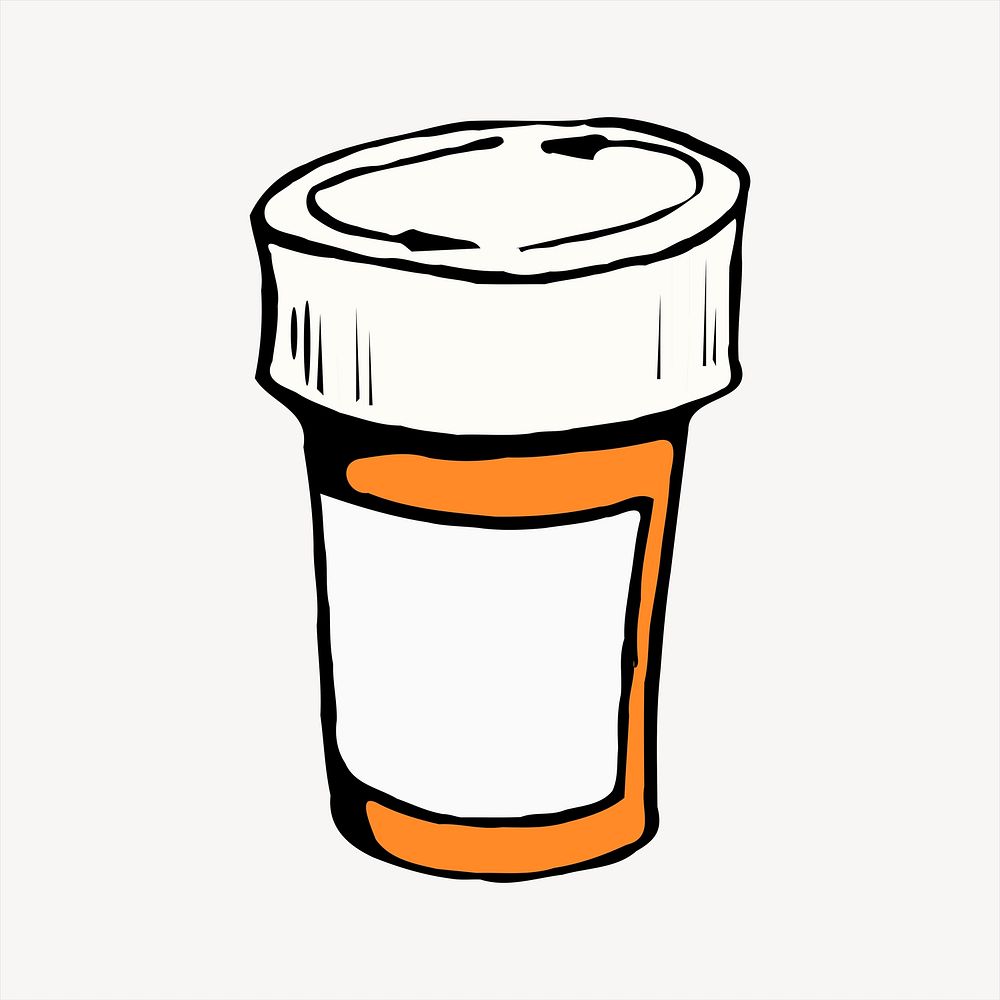 Medicine bottle clipart, cute illustration. Free public domain CC0 image.