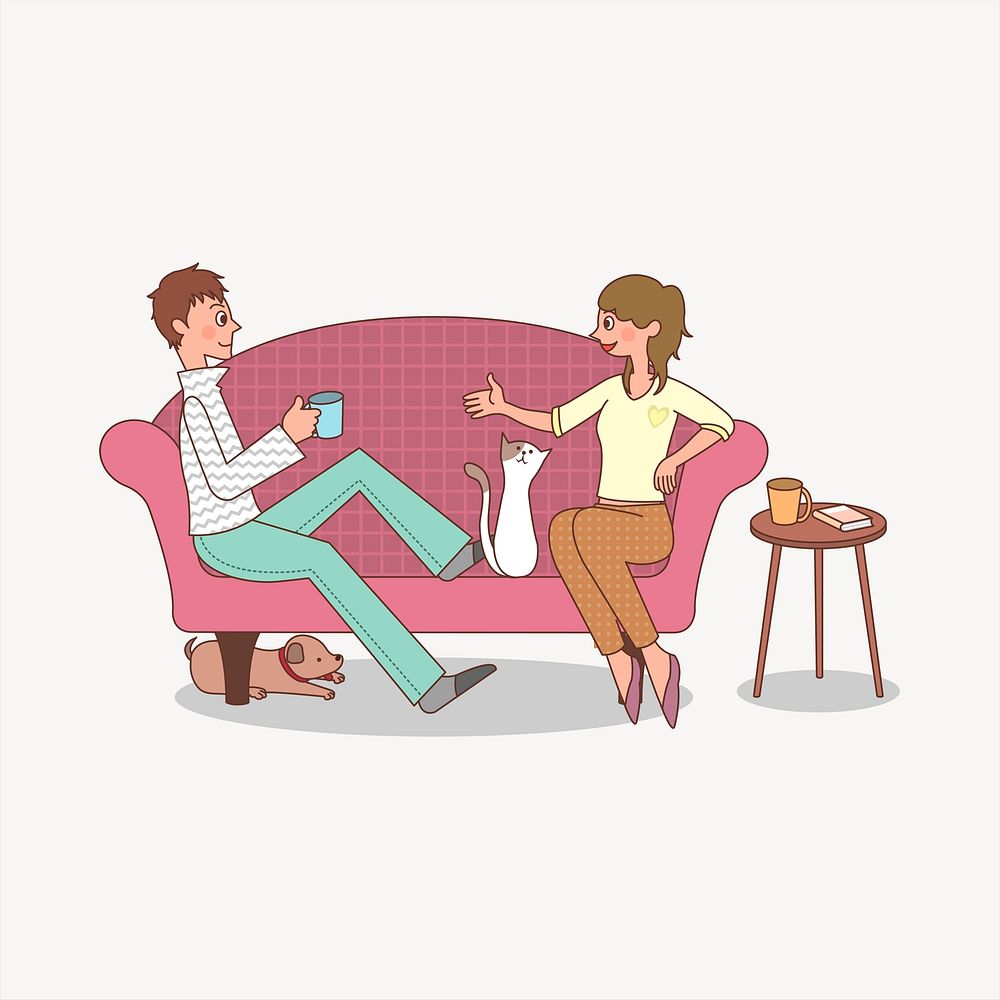 Couple cartoon collage element, cute illustration vector. 