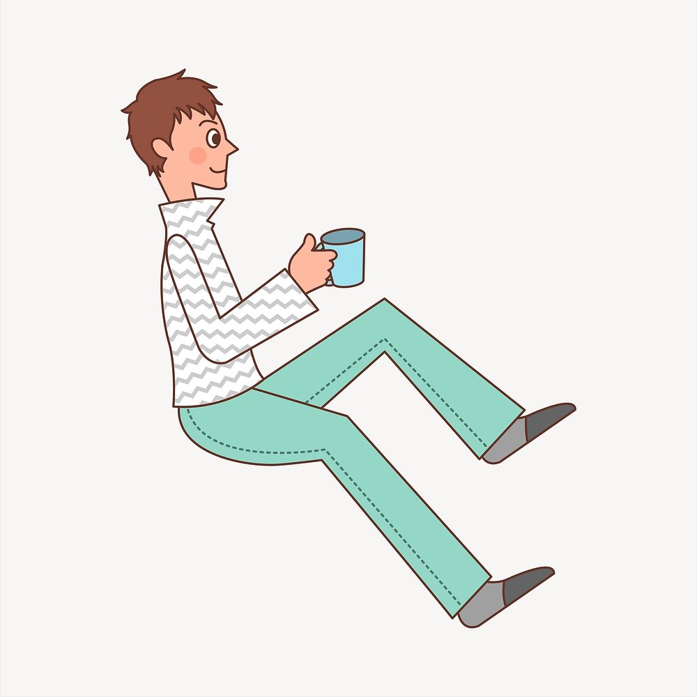 Man holding coffee cup clipart, cute illustration. Free public domain CC0 image.