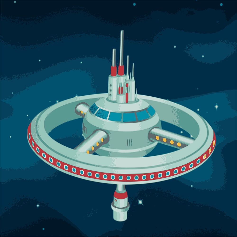Retro space station  clipart, cute illustration. Free public domain CC0 image.