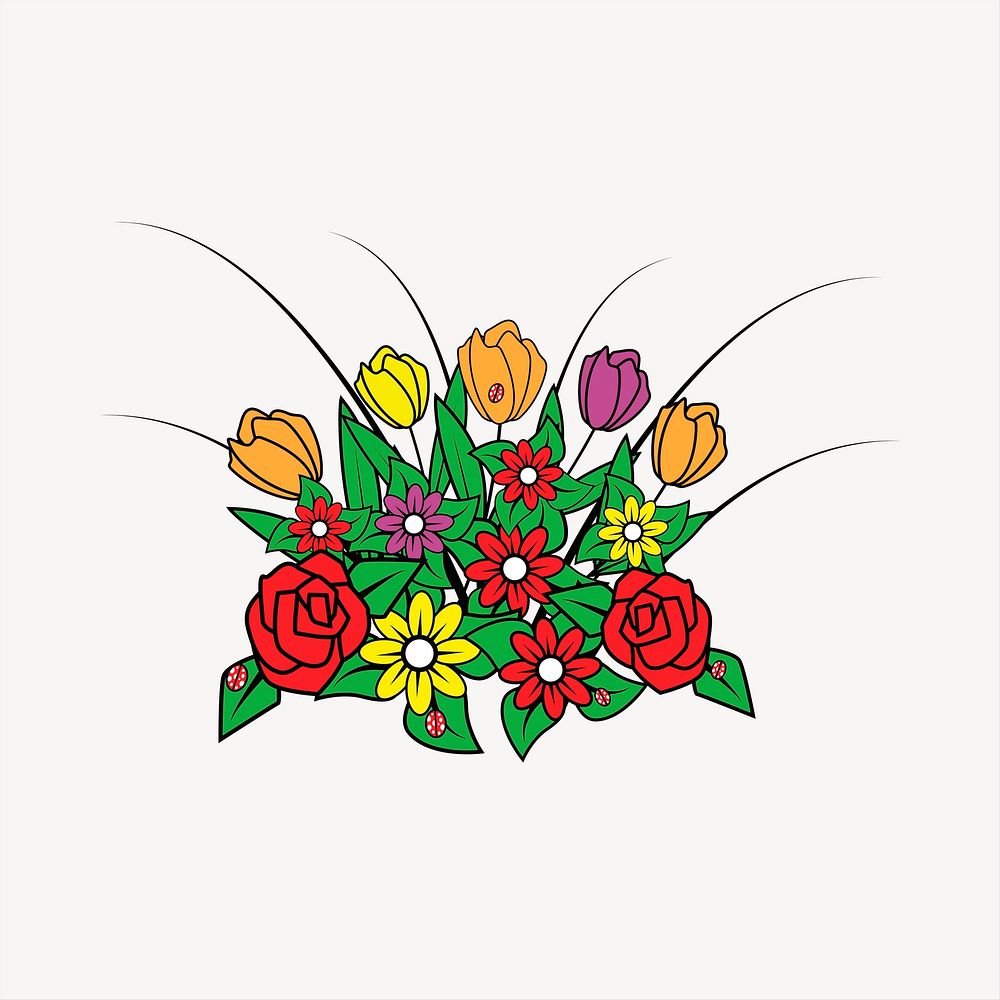 Flowers collage element, cute illustration vector. Free public domain CC0 image.