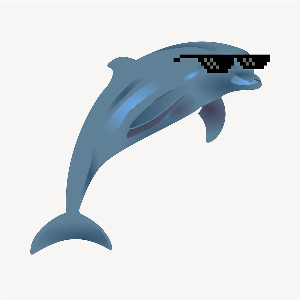 Dolphin wearing sunglasses  collage element, cute illustration vector. Free public domain CC0 image.