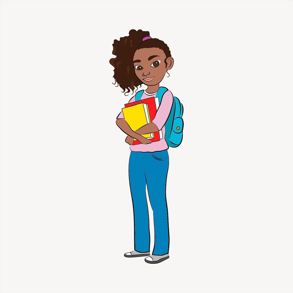 African student clipart, cute illustration. Free public domain CC0 image.